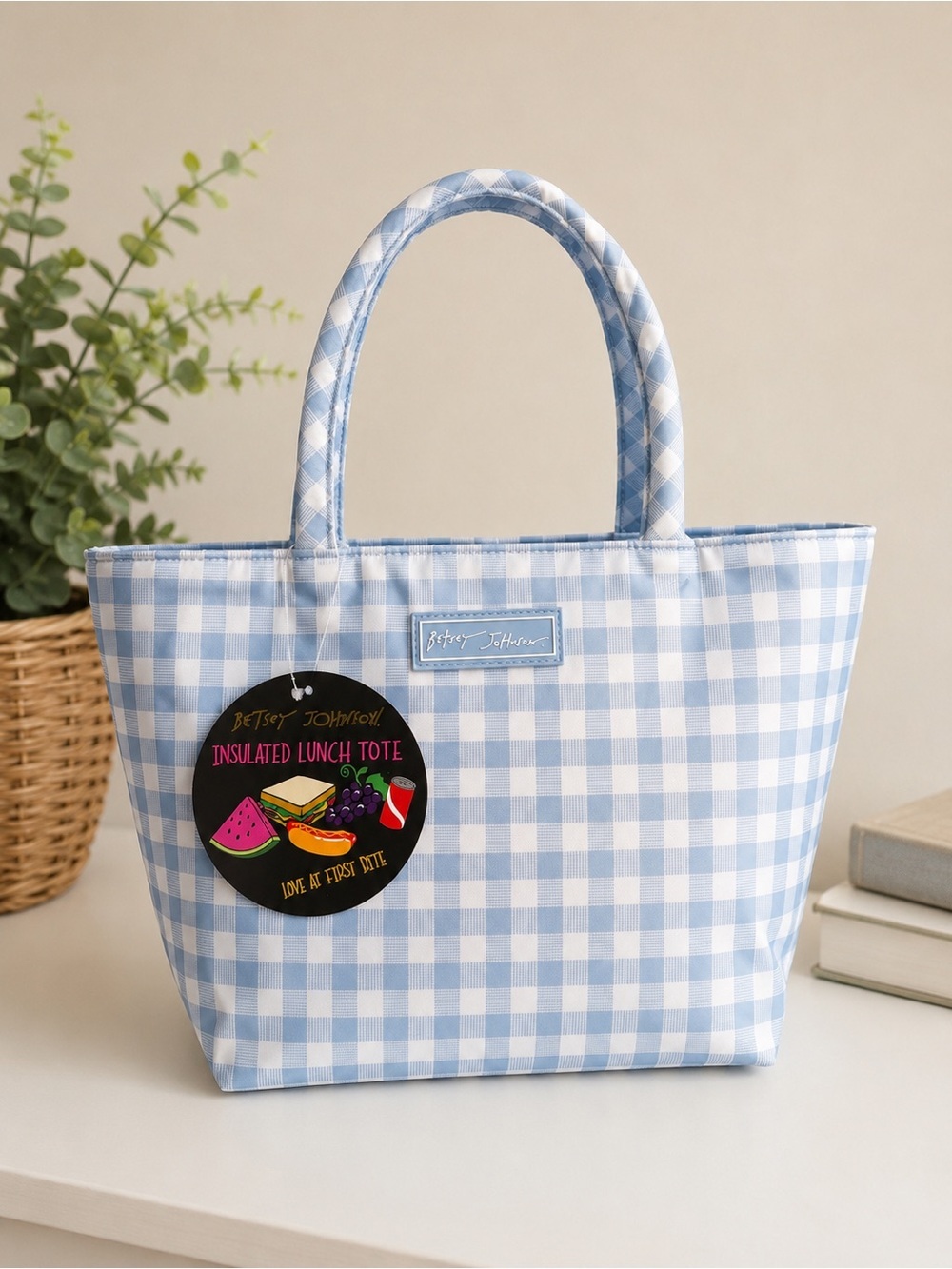 Betsey Johnson | Sky Blue Gingham Insulated Lunch Tote